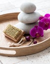 Inner beauty and nail care with relaxing stack of stones