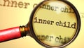 Inner child and a magnifying glass on English word Inner child to symbolize studying, examining or searching for an explanation