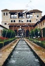 Inner courtyard of Alhambra on a rainy day Royalty Free Stock Photo