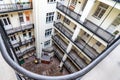 Inner courtyard of an apartment building. european archtecture. budapest, hungary. balconies to the courtyard