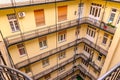 Inner courtyard of an apartment building. european archtecture. budapest, hungary. balconies to the courtyard