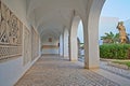 The inner courtyard with arcades of the archeological museum, with an exhibition of impressive roman mosaics