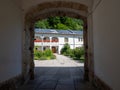 Inner courtyard of Bistrita Monastery, Valcea county, Romania Royalty Free Stock Photo