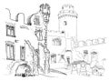 Courtyard medieval castle hand drawn