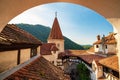 The inner courtyard of the castle Bran - known for the myth of Count Dracula. Transylvania, Romania Royalty Free Stock Photo