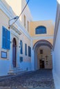 Inner courtyard of Catholic Cathedral Fira Santorini Greece Royalty Free Stock Photo