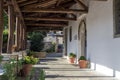 The inner courtyard of the Christian temple of Zoodochos Pigi in Vizitsa village South Pelion, Prefecture of Magnesia, Greece Royalty Free Stock Photo