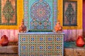 Inner courtyard with clay lamps and vases and gorgeous mediterranean mosaic