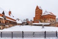 Inner courtyard of historical Trakai castle, Lithuania. Winter landscape Royalty Free Stock Photo