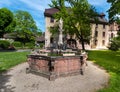 The inner courtyard of the Lichtental Abbey with St. MaryÃ¢â¬Ës fountain in Baden Baden. Baden Wuerttemberg, Germany, Europe