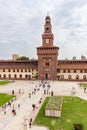 The inner courtyard and the Powder tower of the Sforzesco Castle - Castello Sforzesco in Milan, Italy Royalty Free Stock Photo