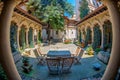 Inner courtyard of Stavropoleos monastery, Bucharest, Romania