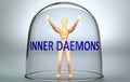 Inner daemons can separate a person from the world and lock in an isolation that limits - pictured as a human figure locked inside Royalty Free Stock Photo
