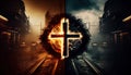 Inner Struggle Good Versus Evil Moral Cross Roads Background