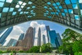 Inner view of the Saloma link bridge with a local pedestrian walking and crossing it Royalty Free Stock Photo