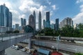 Inner view of the Saloma link bridge with a tourist walking and crossing it Royalty Free Stock Photo