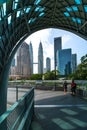 Inner view of the Saloma link bridge with two tourists walking and crossing it Royalty Free Stock Photo