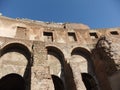 Inner wall of the ruins of the Colosseum of the Roman Empire, a tourist attraction in the city of Rome