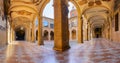 Inner yard of Archiginnasio of Bologna that houses now Municipal Library and the famous Anatomical Theatre. It is one of the most