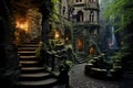 Mystery castle inner yard. Generative AI Royalty Free Stock Photo
