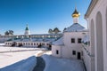 The inner yard the New Jerusalem Monastery, surrounded by fortress walls with towers. Istra, Moscow suburbs, Russia. Royalty Free Stock Photo