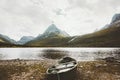 Innerdalen Mountains, lake and boat Landscape in Norway Royalty Free Stock Photo