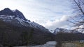 Snow topped mountains in Innerdalen valley in Norway in autumn