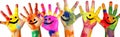 child artist fun art paint hand smile colorful finger concept. Generative AI.