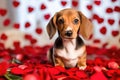 Innocence and Blooms Adorable Puppy in a Garden of Roses