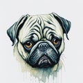 Innocence Unleashed: Captivating Watercolor Portrait of a Beautiful Pug Puppy