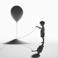 Innocence Unveiled: Monochrome Portrait of a Boy with Hanging Balloon Royalty Free Stock Photo