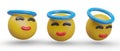 Innocent character, angelic behavior. Set of 3D emoticons with blue halo