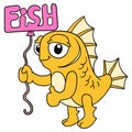 Innocent faced goldfish carrying a words balloon. doodle icon image kawaii