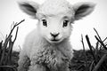 Innocent lamb, its large eyes portrayed in striking black and white