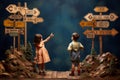 Innocent Little children playing with set of wooden road. Generate Ai