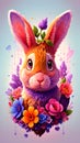 Innocent Rabbit Among Vibrant Blooms: Whimsical Illustration Royalty Free Stock Photo