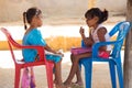 Innocent Wayuu girls playing together in Punta Gallinas