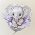Cute little baby elephant resting, animal, drawing