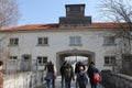 Gateway to hell - the innocuous entrance to Hitler`s infamous Dachau `death` camp Royalty Free Stock Photo