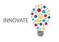 Innovate business concept background. Light bulb with power on button