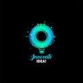 Innovate idea logo, light bulb abstract vector icon. Isolated blue and green color round shape, stylized lamp with text