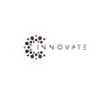 Innovate technology startup logo concept, round emblem, solution symbol, isolated vector logotype on white background