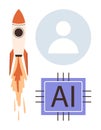 AI Technology Advancements Concept Rocket Launch, User Avatar, and AI Chip Symbol Royalty Free Stock Photo