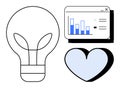Light Bulb Icon with Bar Chart and Heart Symbol Innovation, Analytics, and Emotional Connection Royalty Free Stock Photo