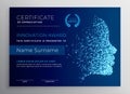 Innovation award certificate design with particle face