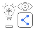 Innovation, Awareness, and Connectivity Concept with Lightbulb, Eye, and Sharing Icon Elements Royalty Free Stock Photo