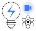 Innovation Concept with Light Bulb, Atom, and Video Icon for Creativity and Technology Themes Royalty Free Stock Photo