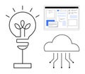 Innovation Concept with Light Bulb, Cloud Computing, and Digital Workspace Royalty Free Stock Photo