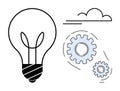 Innovation Concept with Light Bulb, Gears, and Cloud Symbolizing Creativity and Process Development Royalty Free Stock Photo