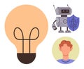 Innovation Concept with Light Bulb, Robot, and Human Connection in Technology Royalty Free Stock Photo